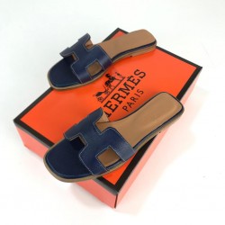 HERMES ORAN SANDALS HAKİKİ DERİ BAYAN TERLİK LACİVERT