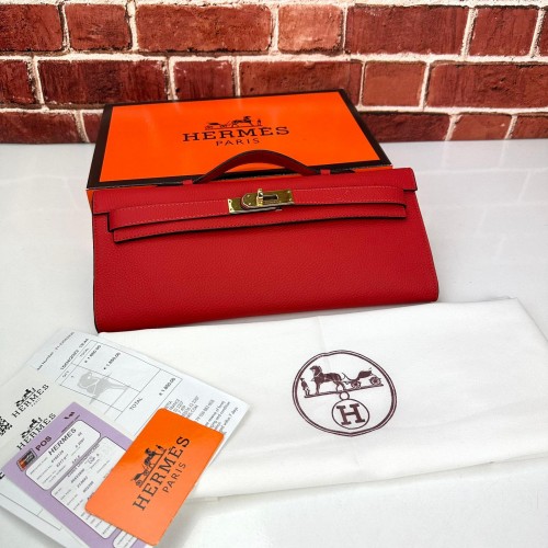 HERMES KELLY CUT CLUTCH %100 HAKİKİ DERİ KIRMIZI GOLD DETAYLI  BAYAN ÇANTA 
