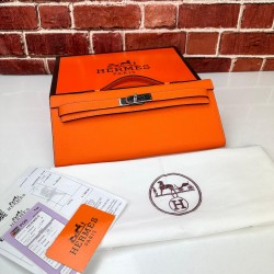 HERMES KELLY CUT CLUTCH %100 HAKİKİ DERİ TURUNCU NİKEL DETAYLI  BAYAN ÇANTA 
