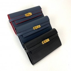 HERMES KELLY LONG WALLET HAKİKİ DERİ BAYAN CÜZDAN LACİVERT/KIRMIZI