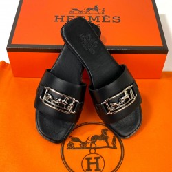 HERMES VİLLA SANDALS HAKİKİ DERİ BAYAN TERLİK SİYAH