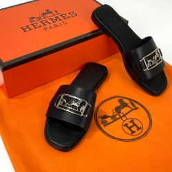 HERMES VİLLA SANDALS HAKİKİ DERİ BAYAN TERLİK SİYAH