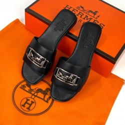 HERMES VİLLA SANDALS HAKİKİ DERİ BAYAN TERLİK SİYAH