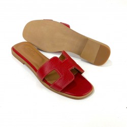 HERMES ORAN SANDALS HAKİKİ DERİ BAYAN TERLİK  KIRMIZI