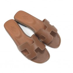 HERMES ORAN SANDALS HAKİKİ DERİ BAYAN TERLİK TABA