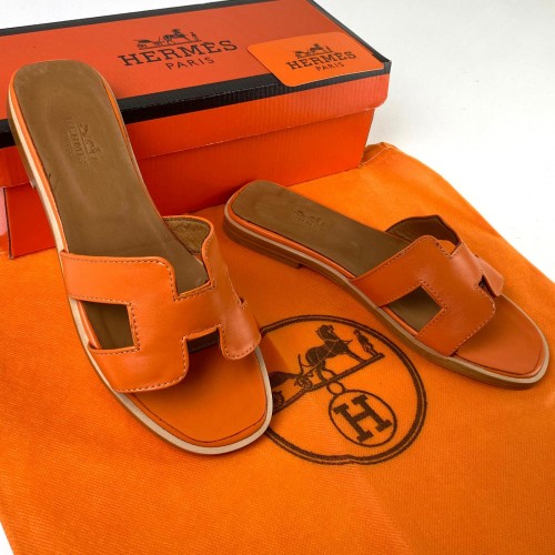 HERMES ORAN SANDALS HAKİKİ DERİ BAYAN TERLİK TURUNCU