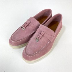 LORO PİANA SUMMER CHARMS WALK LOAFERS %100 HAKİKİ SÜET DERİ BAYAN AYAKKABI GÜL KURUSU PEMBE