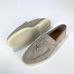 LORO PİANA SUMMER CHARMS WALK LOAFERS %100 HAKİKİ SÜET DERİ BAYAN AYAKKABI VİZON