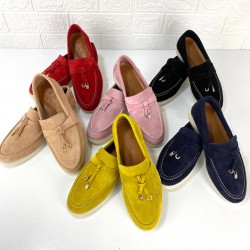 LORO PİANA SUMMER CHARMS WALK LOAFERS %100 HAKİKİ SÜET DERİ BAYAN AYAKKABI GÜL KURUSU PEMBE
