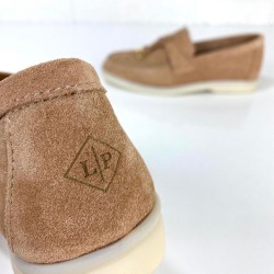 LORO PİANA SUMMER CHARMS WALK LOAFERS %100 HAKİKİ SÜET DERİ BAYAN AYAKKABI KUM BEJİ