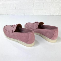 LORO PİANA SUMMER CHARMS WALK LOAFERS %100 HAKİKİ SÜET DERİ BAYAN AYAKKABI GÜL KURUSU PEMBE