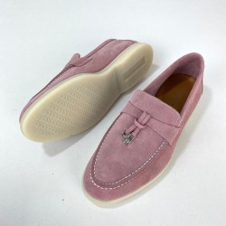 LORO PİANA SUMMER CHARMS WALK LOAFERS %100 HAKİKİ SÜET DERİ BAYAN AYAKKABI GÜL KURUSU PEMBE
