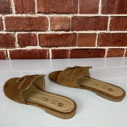 LORO PİANA SUMMER CHARMS WALK SANDALS %100 HAKİKİ SÜET DERİ TABA BAYAN TERLİK 