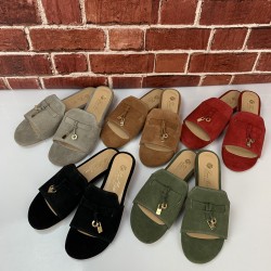 LORO PİANA SUMMER CHARMS WALK SANDALS %100 HAKİKİ SÜET DERİ HAKİ YEŞİL BAYAN TERLİK 