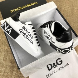 DOLCE&GABBANA PORTOFİNO LOGO PRİNT SNEAKERS BEYAZ-SİYAH