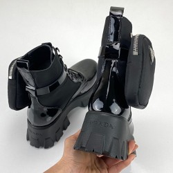 PRADA ANKLE POUCH COMBAT BOOT PATENT LEATHER