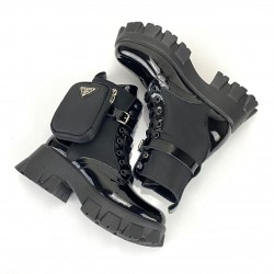 PRADA ANKLE POUCH COMBAT BOOT PATENT LEATHER