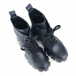 PRADA ANKLE POUCH COMBAT BOOT PATENT LEATHER