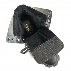 PRADA ANKLE POUCH COMBAT BOOT PATENT LEATHER
