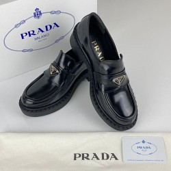 PRADA LACED DERBY SHOES HAKİKİ DERİ BAYAN AYAKKABI SİYAH