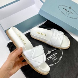 PRADA QUİLTED SLİDES HAKİKİ DERİ BAYAN TERLİK BEYAZ