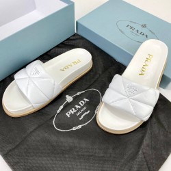 PRADA QUİLTED SLİDES HAKİKİ DERİ BAYAN TERLİK BEYAZ