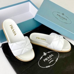 PRADA QUİLTED SLİDES HAKİKİ DERİ BAYAN TERLİK BEYAZ