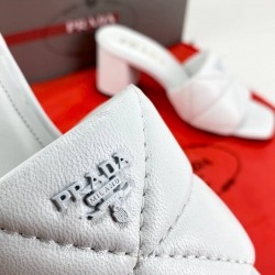PRADA QUİLTED HEELED SANDALS BEYAZ