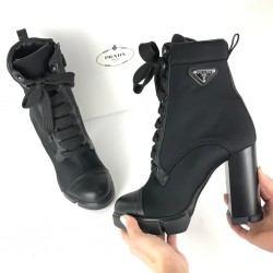 PRADA ANKLE HİGH-HEELED LACED BOOTS PATENT LEATHER