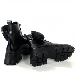 PRADA ANKLE POUCH COMBAT BOOTS BRUSHED LEATHER