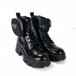 PRADA ANKLE POUCH COMBAT BOOTS BRUSHED LEATHER