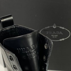 PRADA ANKLE POUCH COMBAT BOOTS BRUSHED LEATHER
