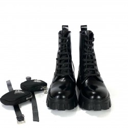 PRADA ANKLE POUCH COMBAT BOOTS BRUSHED LEATHER