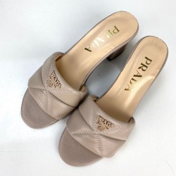 PRADA QUİLTED HEELED SANDALS HAKİKİ DERİ SANDALET VİZON