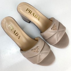 PRADA QUİLTED HEELED SANDALS HAKİKİ DERİ SANDALET VİZON