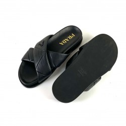 PRADA LOGO NAPPA QUİLTED SLİDES HAKİKİ DERİ BAYAN TERLİK SİYAH