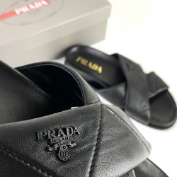 PRADA LOGO NAPPA QUİLTED SLİDES HAKİKİ DERİ BAYAN TERLİK SİYAH