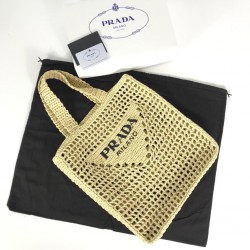 PRADA RAFFİA CROCHET TOTE BAG EL ÖRGÜSÜ BAYAN ÇANTA BEJ