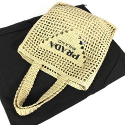 PRADA RAFFİA CROCHET TOTE BAG EL ÖRGÜSÜ BAYAN ÇANTA BEJ