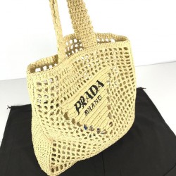 PRADA RAFFİA CROCHET TOTE BAG EL ÖRGÜSÜ BAYAN ÇANTA BEJ