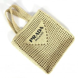 PRADA RAFFİA CROCHET TOTE BAG EL ÖRGÜSÜ BAYAN ÇANTA BEJ