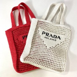 PRADA RAFFİA CROCHET TOTE BAG EL ÖRGÜSÜ BAYAN ÇANTA BEYAZ