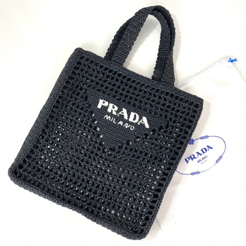 PRADA RAFFİA CROCHET TOTE BAG EL ÖRGÜSÜ BAYAN ÇANTA SİYAH
