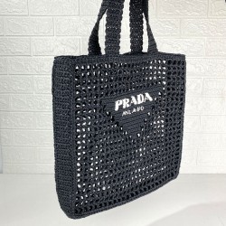 PRADA RAFFİA CROCHET TOTE BAG EL ÖRGÜSÜ BAYAN ÇANTA SİYAH