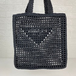 PRADA RAFFİA CROCHET TOTE BAG EL ÖRGÜSÜ BAYAN ÇANTA SİYAH