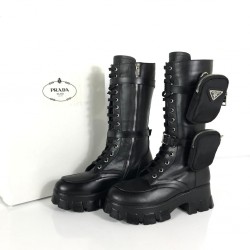 PRADA MONOLİTH BRUSHED LEATHER BOOTS HAKİKİ DERİ BAYAN ÇİZME