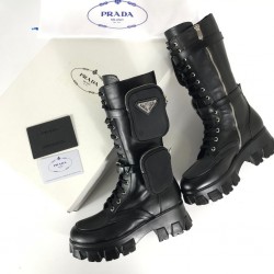 PRADA MONOLİTH BRUSHED LEATHER BOOTS HAKİKİ DERİ BAYAN ÇİZME