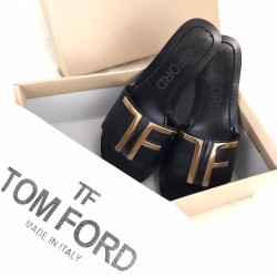 TOM FORD TF FLAT SANDALS HAKİKİ DERİ BAYAN TERLİK SİYAH