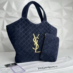 YVES SAİNT LAURENT (YSL) ICARE MAXİ SHOPPİNG BAG %100 HAKİKİ SÜRT DERİ BAYAN ÇANTA LACİVERT