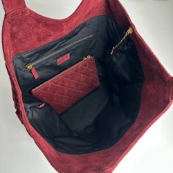 YVES SAİNT LAURENT (YSL) ICARE MAXİ SHOPPİNG BAG %100 HAKİKİ SÜRT DERİ BAYAN ÇANTA BORDO